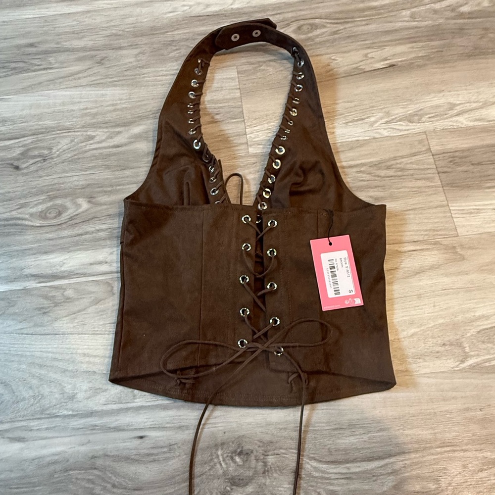 Edikted Chocolate Lace-Up Top - Picture 3 of 5